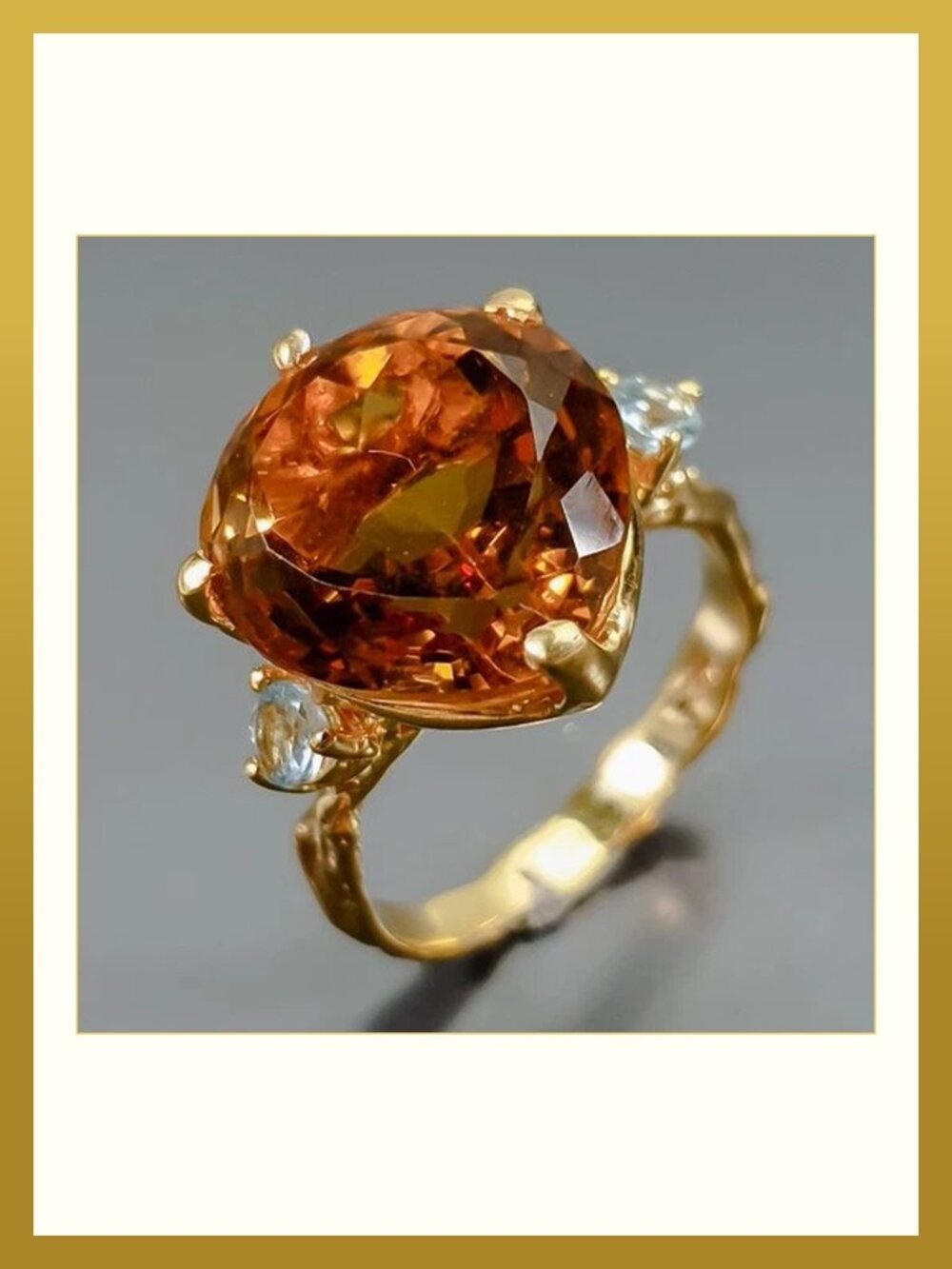 RING 11ct+ Natural Citrine with Topaz Accents 925 Size 9